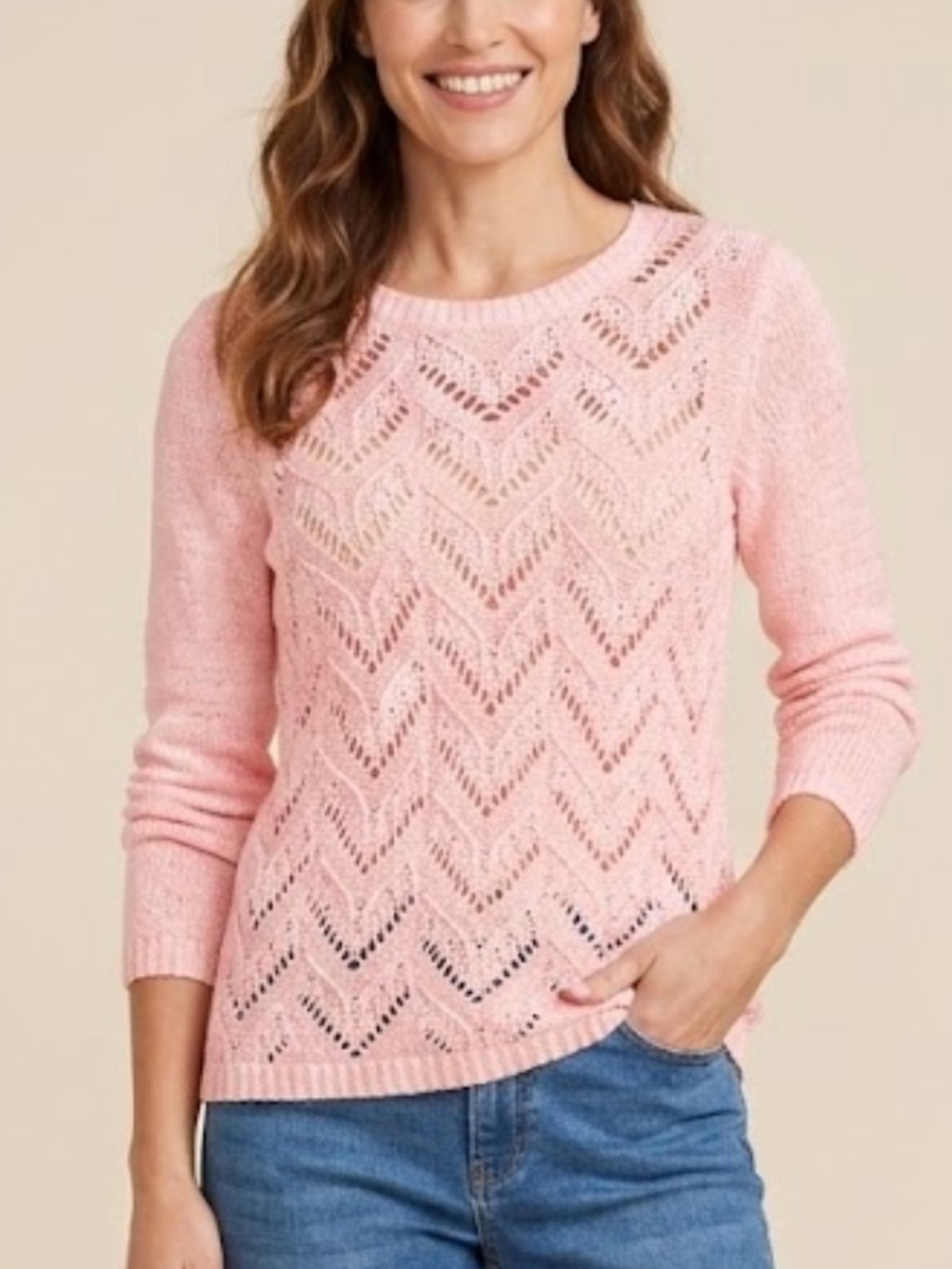 NWT ~ TALBOTS Pointelle Sweater Pink Scallop Open Knit Lightweight Womens Medium